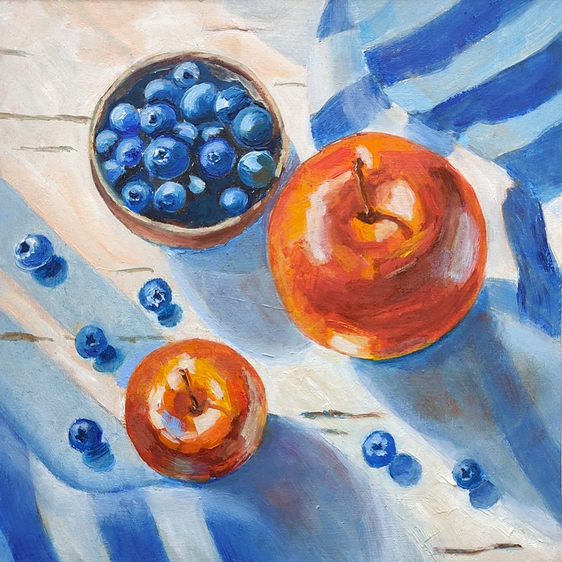Red Apple Still Life Original Oil Painting Kitchen Fruit Wall Art 手工油畫 油畫原作 - 海報/掛畫/掛布 - 其他材質 多色