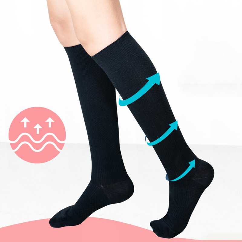 Antibacterial and deodorizing calf pressure socks - ถุงเท้า - ผ้าฝ้าย/ผ้าลินิน สีดำ