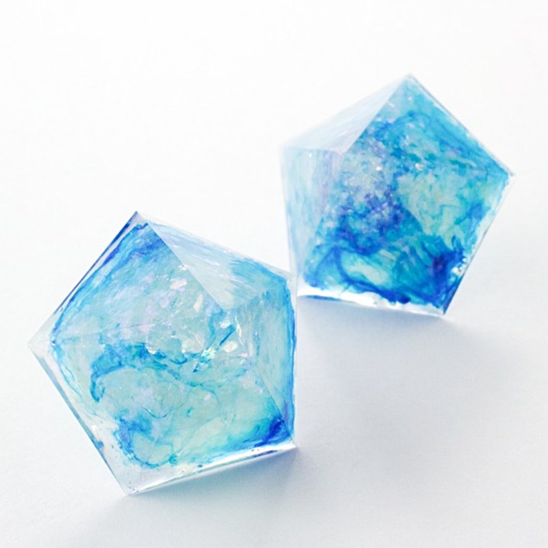 Pentagon earrings (Frost Flower) - Earrings & Clip-ons - Other Materials Blue