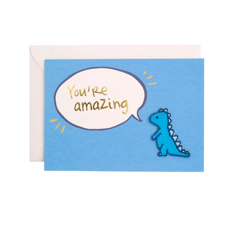 Amazing刺繡布貼卡片-You're amazing藍龍 - 卡片/明信片 - 其他材質 