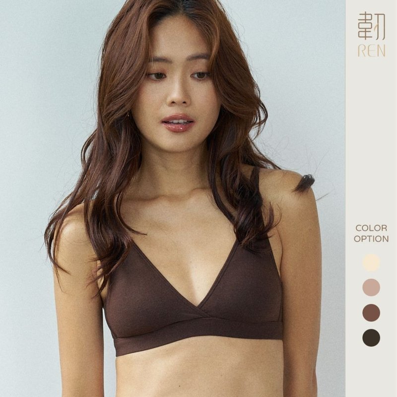 柔韌・天竺棉深 V 三角杯 - 女內衣褲 - 棉．麻 咖啡色