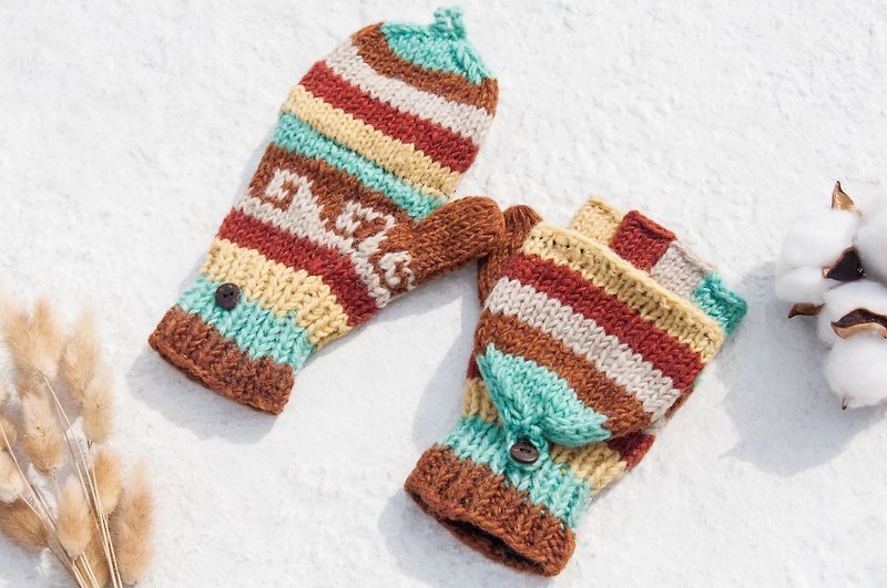 手編みの純粋な羊毛ニット手袋/着脱可能な手袋/内側のブリストル手袋/暖かい手袋 - ミントミルクティー - 手袋 - ウール 多色