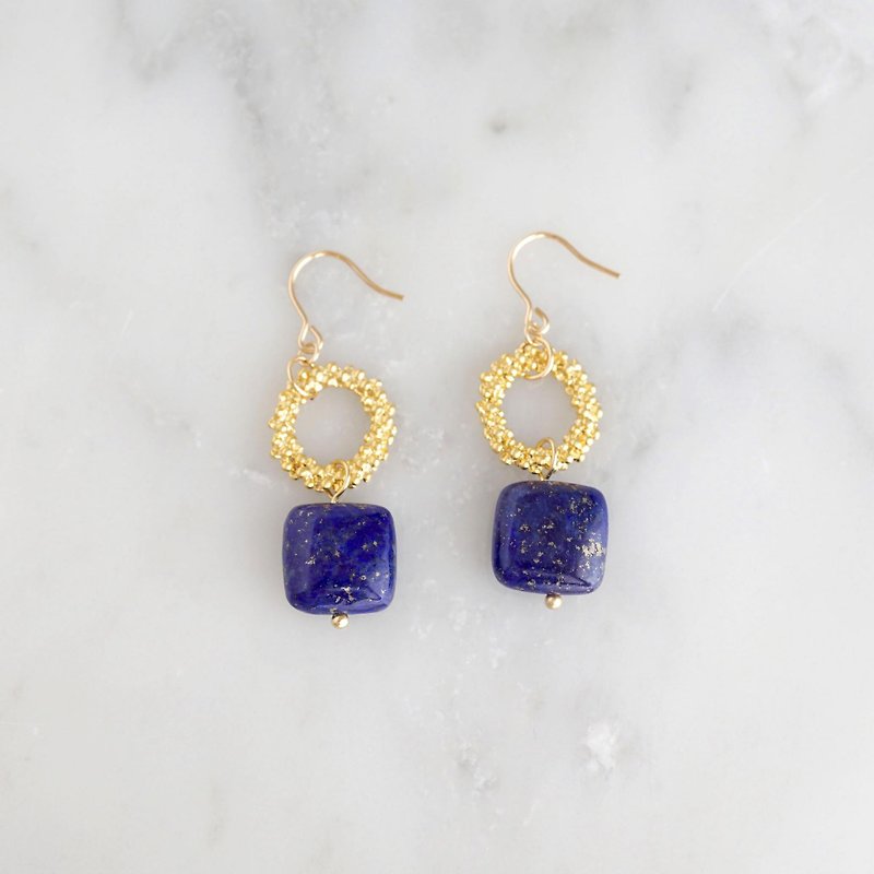 Natural stone ring earrings or earrings [Lapis lazuli] - Earrings & Clip-ons - Other Metals 