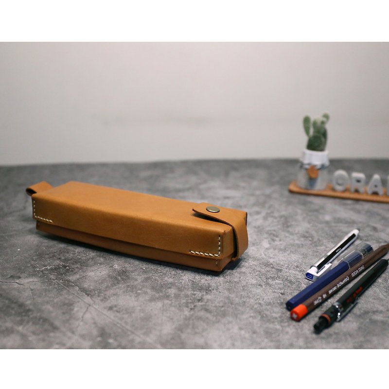小橘皮 植鞣牛皮 立體鉛筆盒 筆袋 - 筆盒/筆袋 - 真皮 橘色