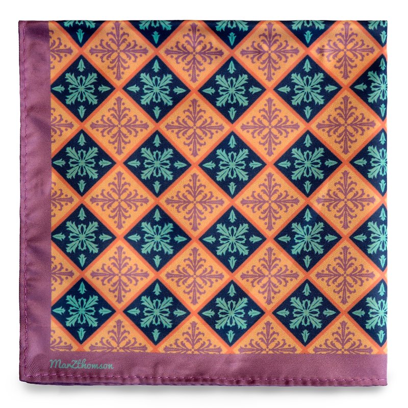Peranakan Tiles Print Pocket Squares in Persian Rose and Orange