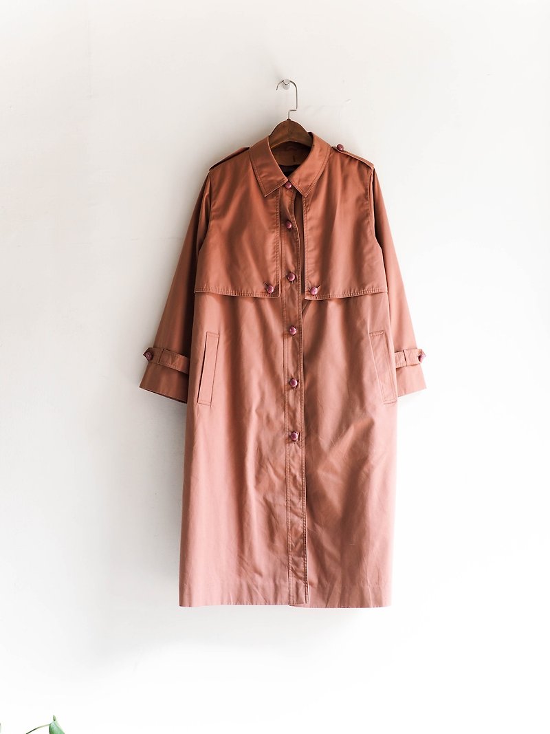 River Water Hill - Nagano Brick Orange Red Autumn Wind and Antique Tarpaulin Coat Trench_coat dustcoat jacket coat oversize vintage - Women's Blazers & Trench Coats - Polyester Red