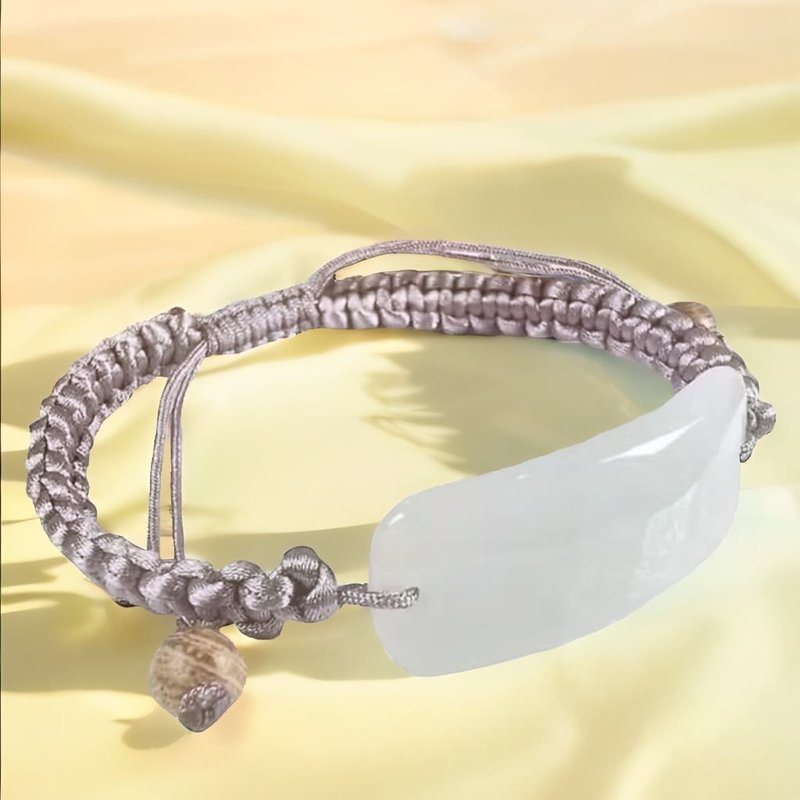 [May Nothing Happen] Ice Jadeite Wushi Brand Braided Bracelet | Natural Burmese Jade A-grade | Gift - Bracelets - Jade White