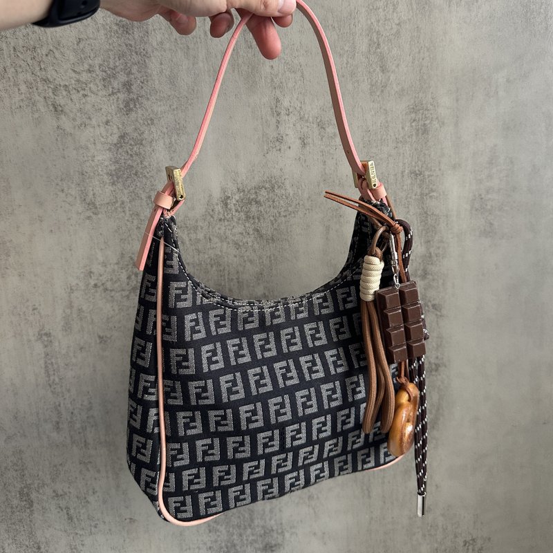 FENDI 芬迪 Zucchino 單肩包 FF 標誌 手提包 - 側背包/斜背包 - 棉．麻 藍色