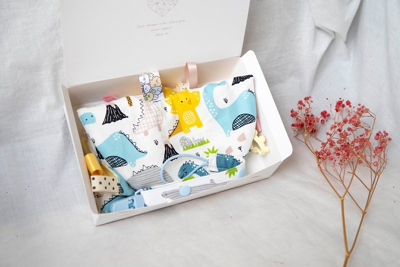 Miyue Gift Box | Six Gauze Saliva, Pacifier, Pacifier Clip | Dinosaur Family - Baby Gift Sets - Cotton & Hemp Multicolor
