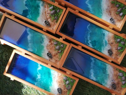 樹脂の海のアートワーク、3D樹脂の海の絵画、ビーチのミニチュア