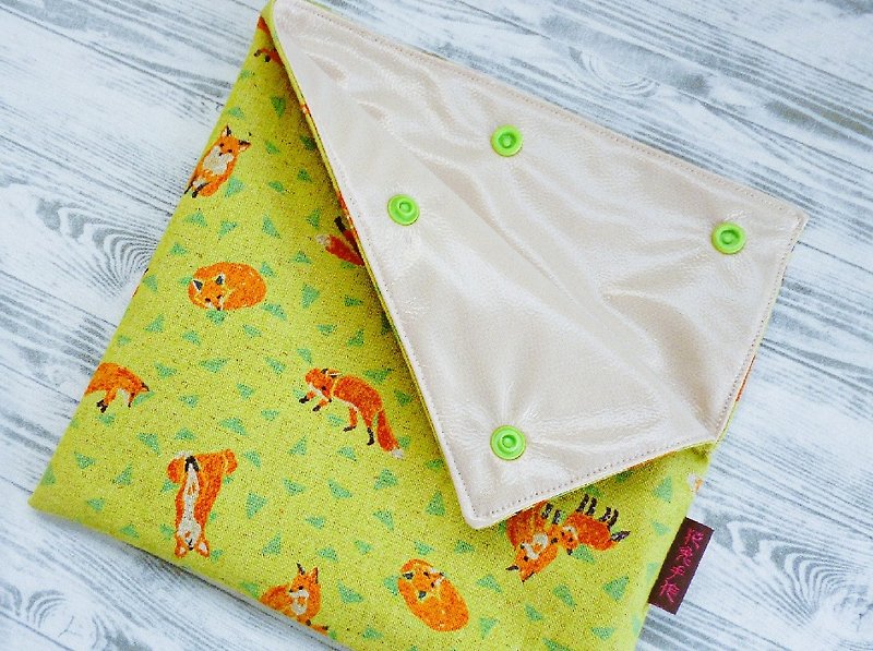 日本母帶子狐狸棉麻布食物袋 美國食品級防水食物布布內裡 - 便當盒/飯盒 - 棉．麻 綠色