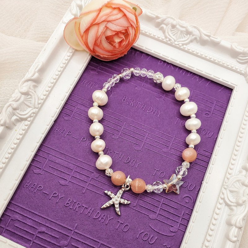 Mermaid Princess Style Natural Freshwater Pearl Orange Moonlight Bracelet - Bracelets - Pearl Orange