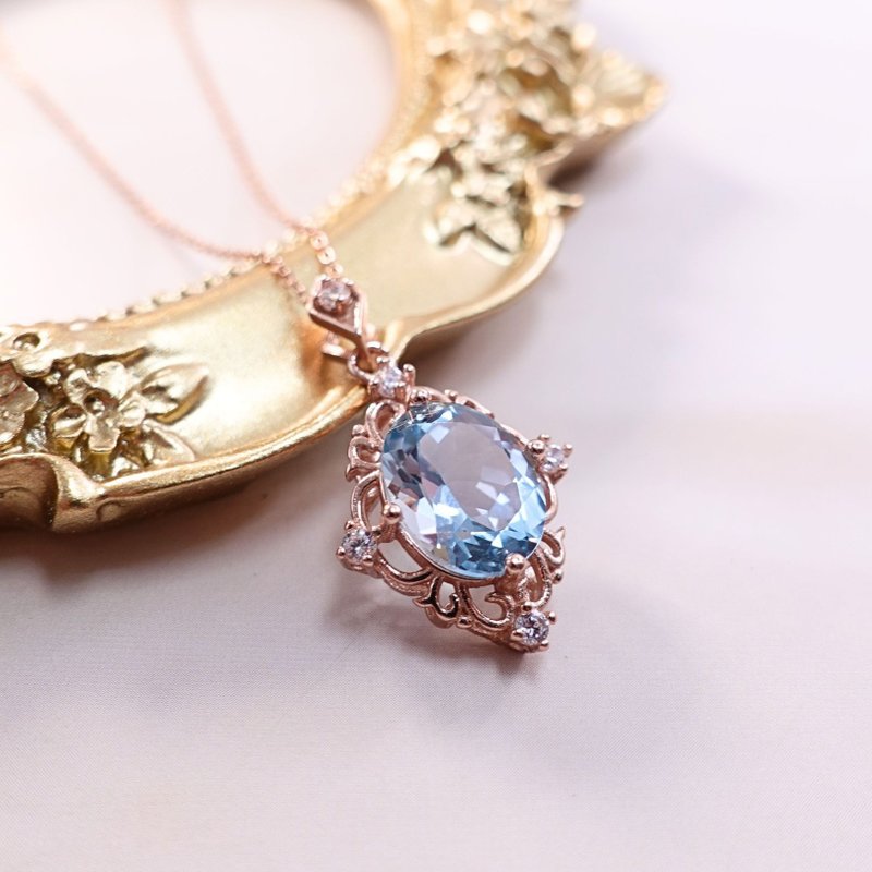 Natural Stone Crystal Clear Classical Lace Design Sterling Silver Necklace Hot Sale Fast Shipping - Necklaces - Sterling Silver Blue