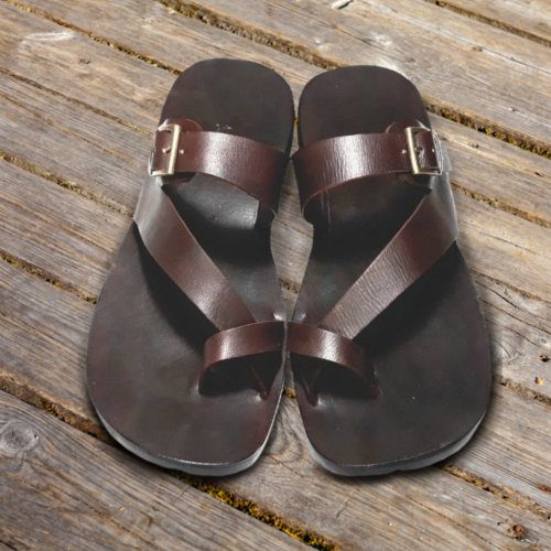 cowshuleather Handmade leather buckle strap sandals brown color