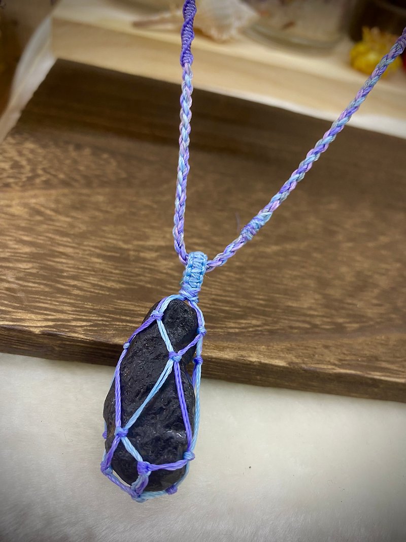 Black tourmaline raw ore braided necklace