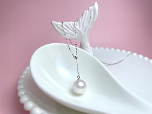 Athena珍珠設計 Y字鏈 天然淡水珍珠 冷白光 炫彩 純銀