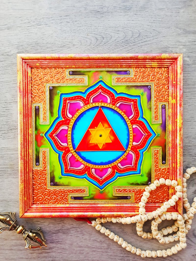 手绘Shri Ganesha yantra神圣几何墙艺术精神禅宗吠陀 - 壁貼/牆壁裝飾 - 玻璃 多色