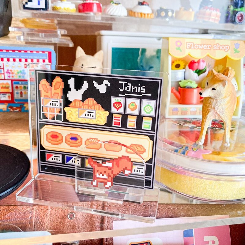 Acrylic stand Janice Bakery Dog Corgi Pixel art Acrylic stand - Stuffed Dolls & Figurines - Acrylic Black