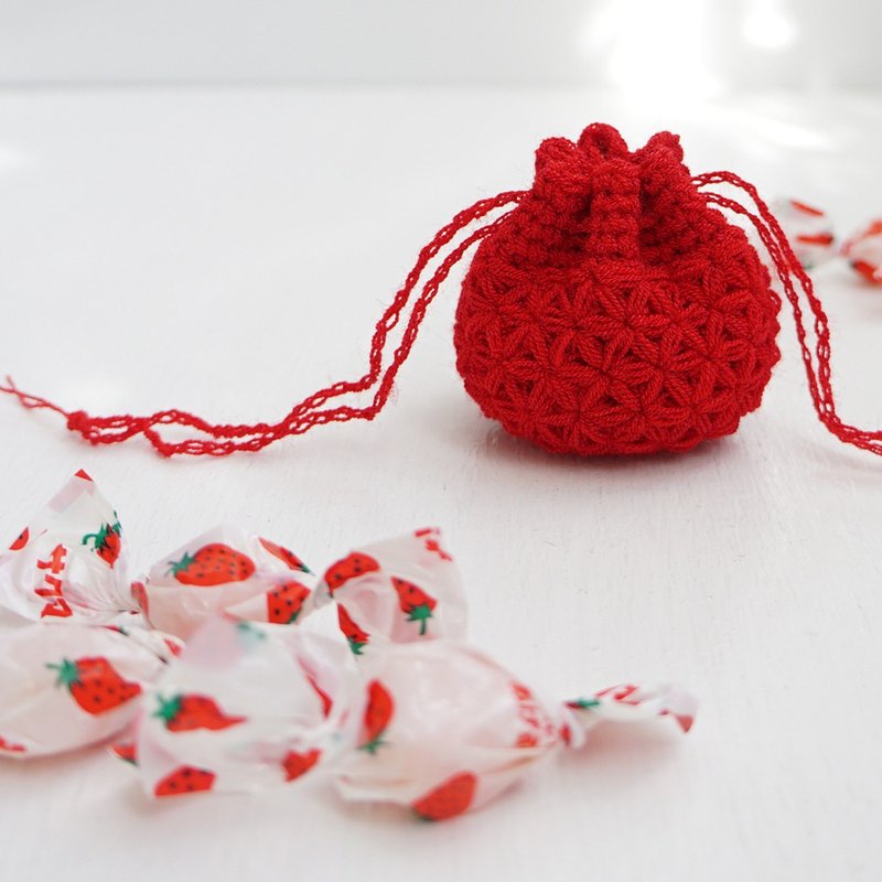 Ba-ba handmade  Crochet Drawstring mini-mini-mini bag  No.KPPPR10 - 化妝包/收納袋 - 其他材質 紅色