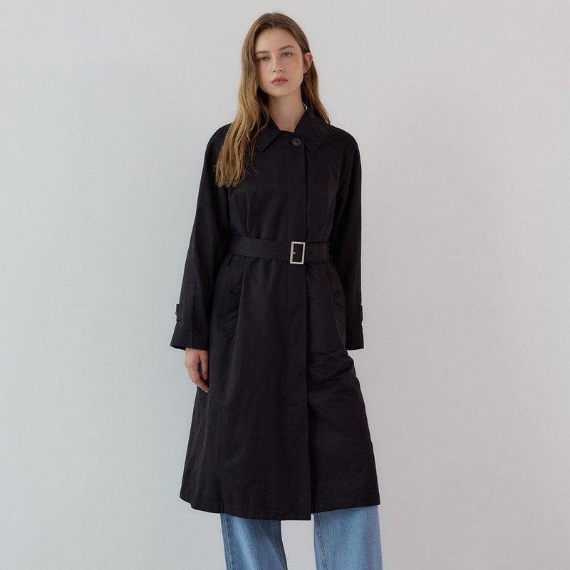 Korea sisterhood, Mac Hidden Long Trench Coat - Black - 女西裝外套 - 棉．麻 黑色