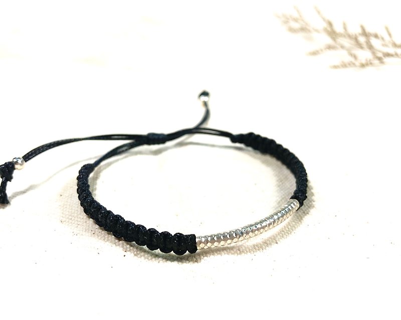 [925 sterling silver] deep black Japanese rope series (bracelet/foot ring) - สร้อยข้อมือ - วัสดุกันนำ้ สีดำ