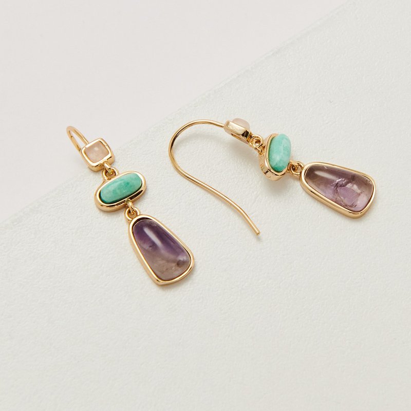 古風で上品な天然石ピアス ローズクォーツ、ターコイズ、アメジスト - ピアス・イヤリング - 銅・真鍮 ゴールド