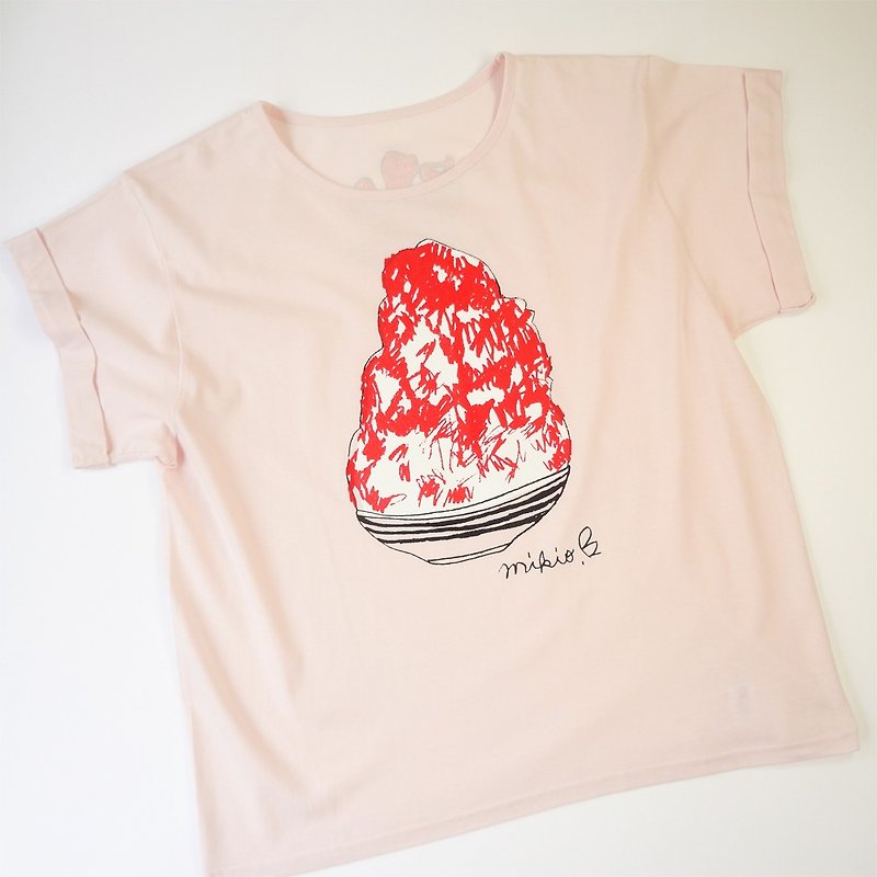 かき氷 刨冰 レディースゆるふわtシャツ Strawberry - Tシャツ - コットン・麻 ピンク