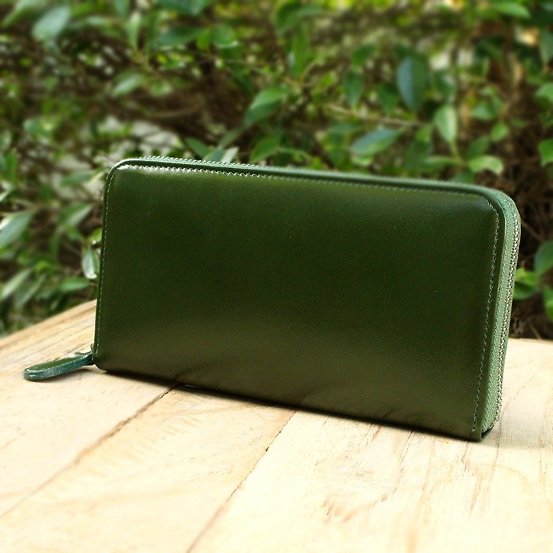 Leather Wallet - Zip Around Basic - Dark Green (Genuine Cow Leather)  - 長短皮夾/錢包 - 真皮 