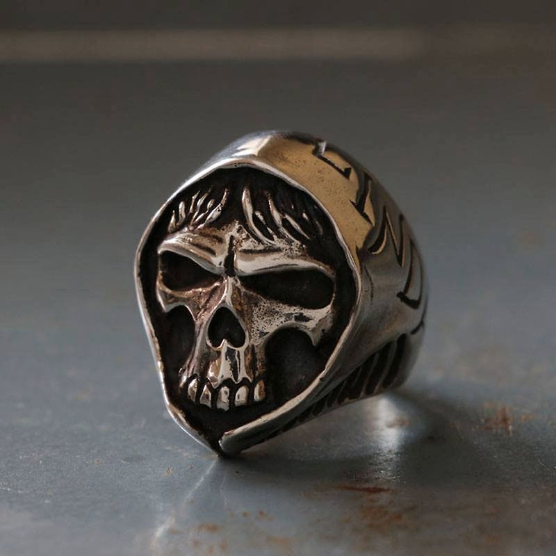 Mexican Biker Ring Skull sterling silver Heavy metal rocker custom Hood hiphop - General Rings - Other Metals Silver