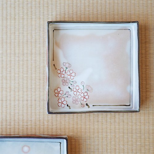 東京食器 - 讓你的料理變漂亮 吉祥櫻點心方盤 /俊山窯/蛋糕盤