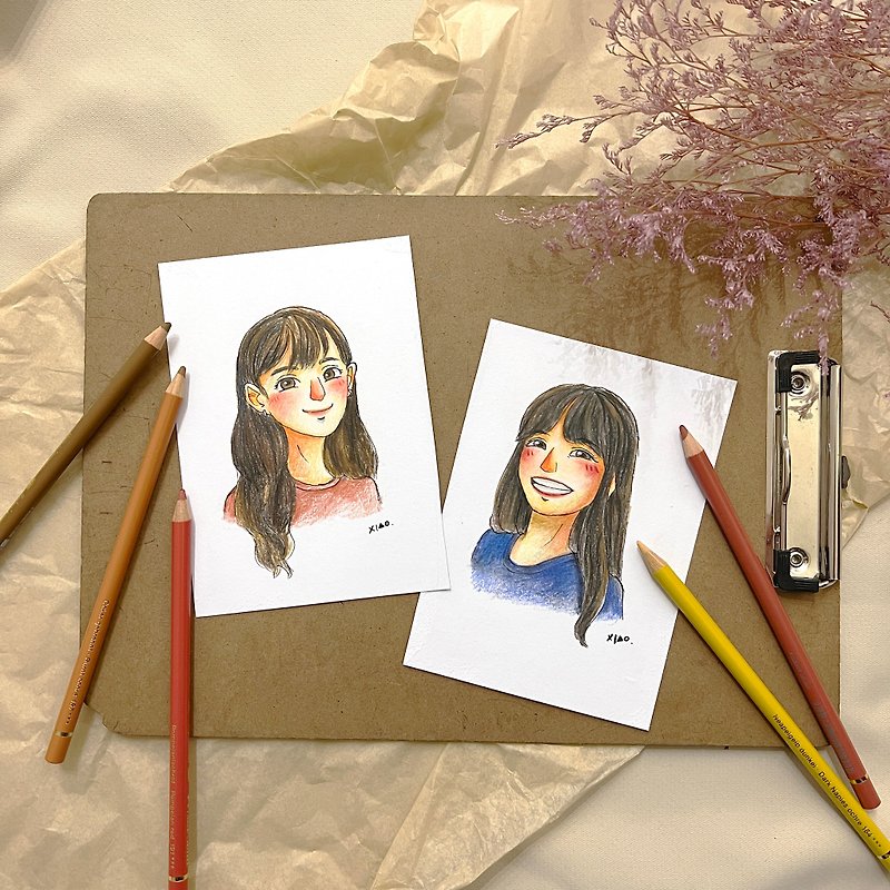 [Dimple Smile Painting Institute] Color pencil like face painting hand-painted customized portrait American style couple - Customized Portraits - Paper 