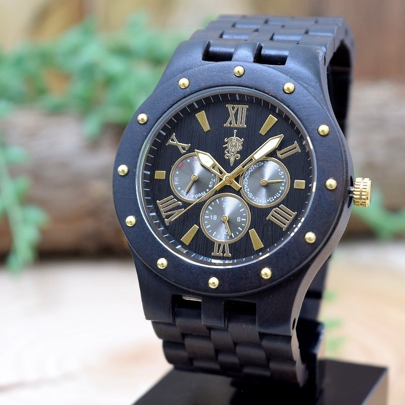 EINBAND Sand Ebony & Gold 46mm Wooden Watch - นาฬิกาผู้ชาย - ไม้ สีนำ้ตาล