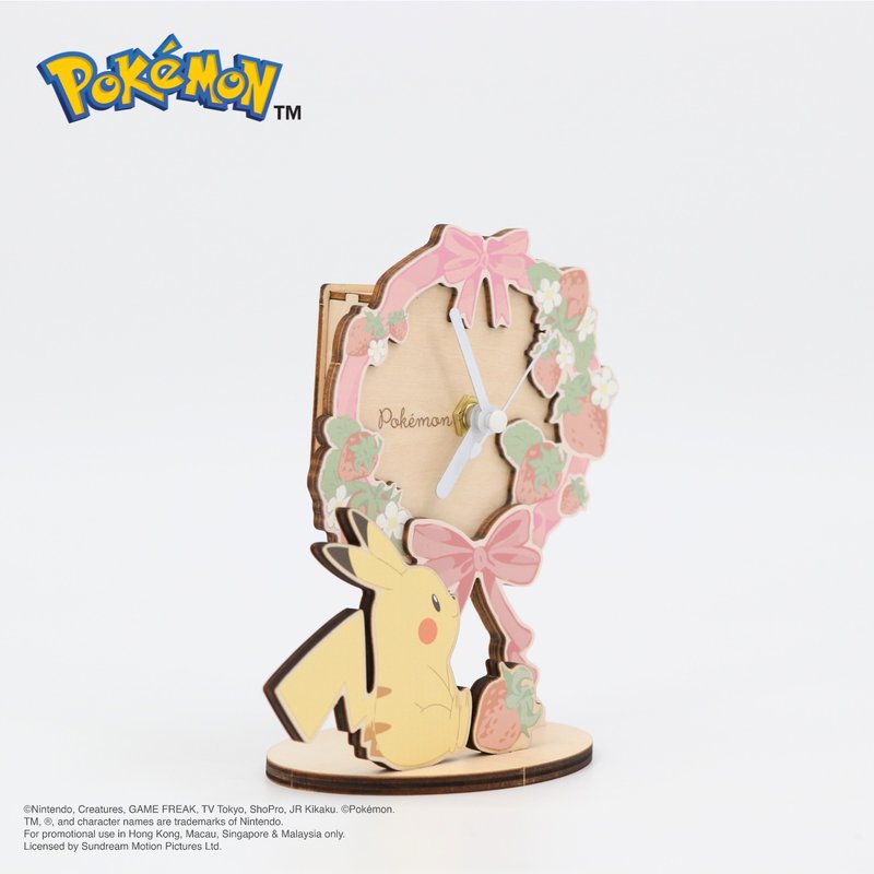 Pokémon桌上時鐘 - 緞帶 皮卡丘 pikachu 寶可夢 辦公室小物 - 時鐘/鬧鐘 - 木頭 粉紅色