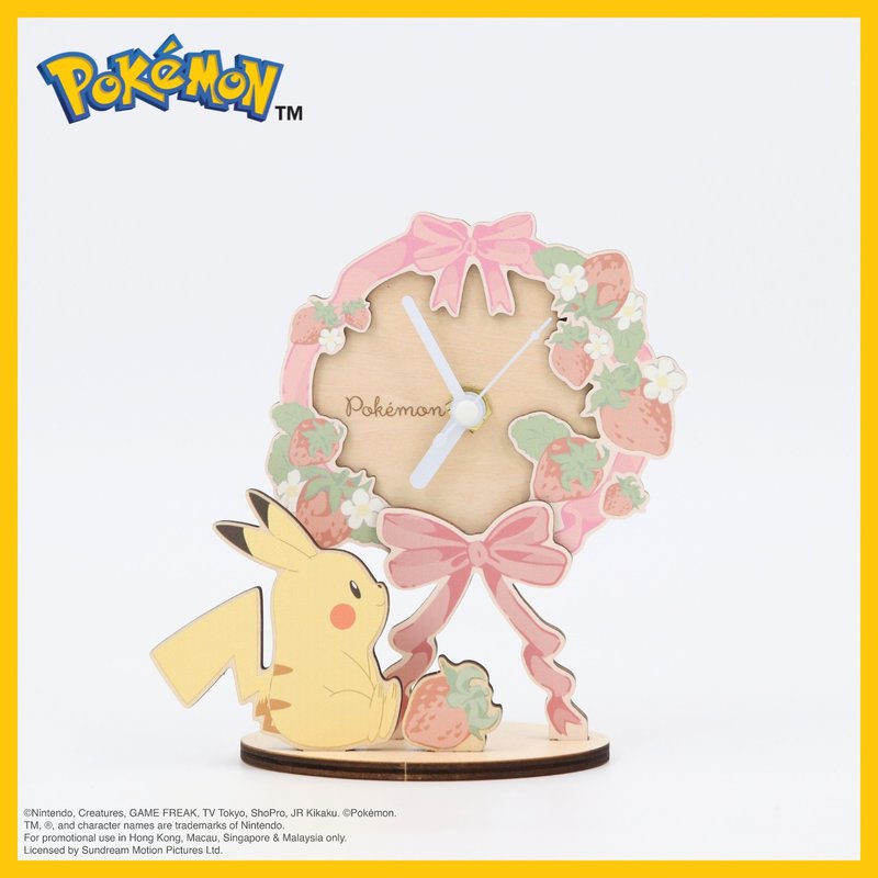 Pokémon桌上時鐘 - 緞帶 皮卡丘 pikachu 寶可夢 辦公室小物 - 時鐘/鬧鐘 - 木頭 粉紅色