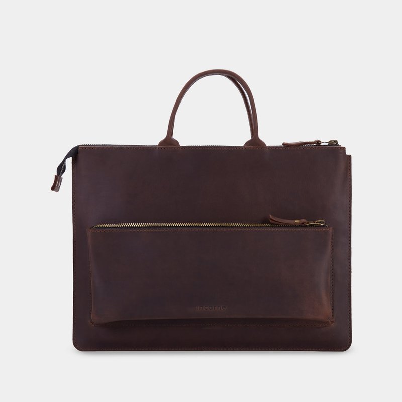 棕色皮革筆電保護套附提把 – 真皮筆電包 - 電腦包/筆電包 - 真皮 咖啡色