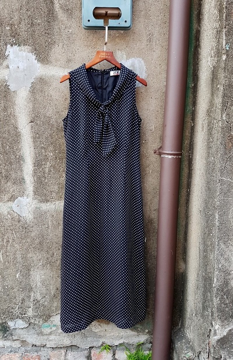 小龜葛葛 - 水玉點點領結古著洋裝 - 洋裝/連身裙 - 聚酯纖維 