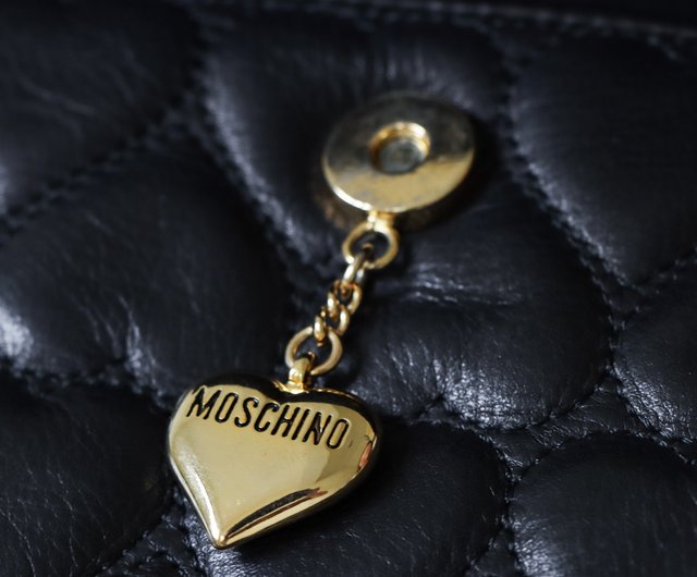 Vintage Moschino Black Leather Quilted Heart Pattern