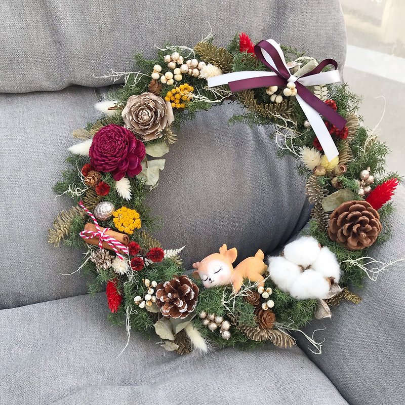 SSL Christmas Dry Wreath Exchange Gift Pinecone Cotton Christmas Wreath Taichung Dry Flower - Dried Flowers & Bouquets - Plants & Flowers Green