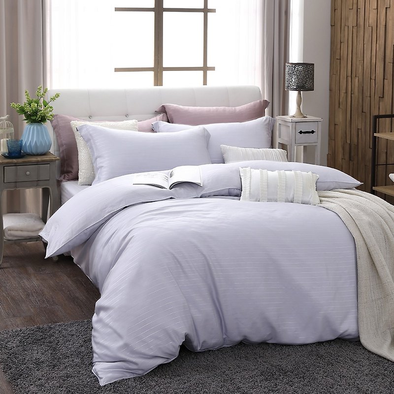 (加大)自然純色薰衣草灰-銀纖維60支天絲兩用被床包四件組100% - 床包/寢具 - 其他材質 灰色