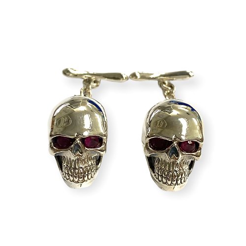 alisadesigns Gothic Style Skull with Ruby Cufflinks 925 Sterling Silver Mens Fathers Day Gift
