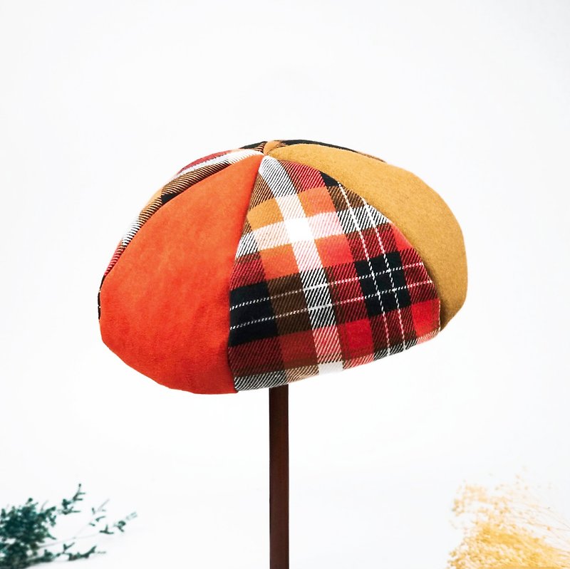 小牛村 手工貝雷帽 貝蕾帽 格紋【維多利亞窗格】 - 帽子 - 棉．麻 紅色