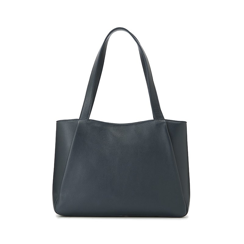K Lightweight Leather Trapezoid Tote - Dark Blue - Messenger Bags & Sling Bags - Genuine Leather Blue