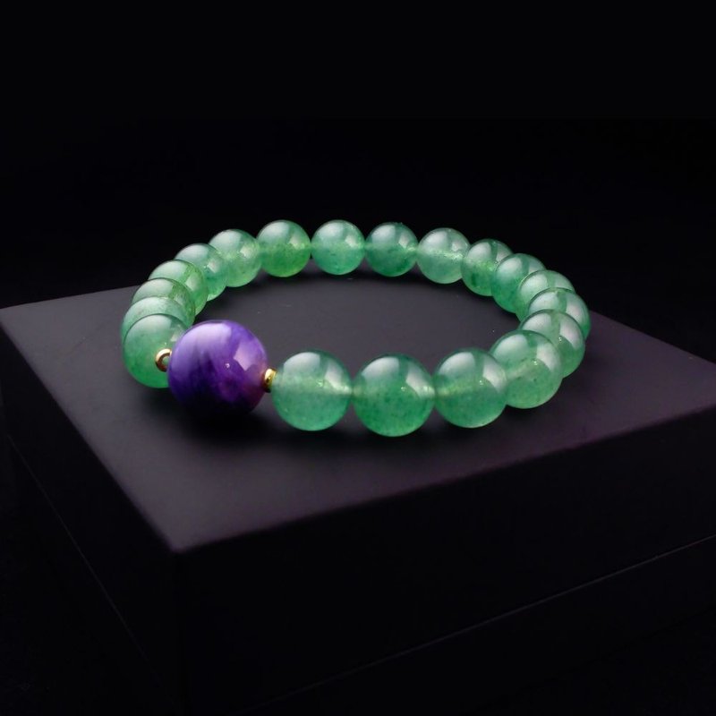 チャロアイト×グリーンストロベリークォーツ メンズブレスレット メンズバングル メンズチェーン QBR-00068 - ブレスレット - クリスタル 