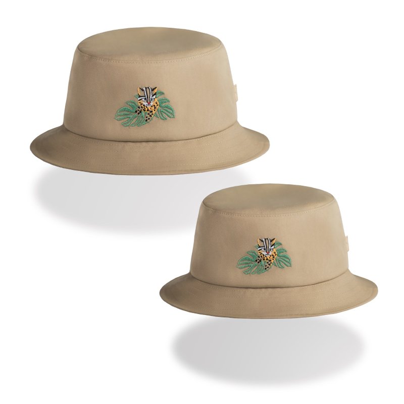 大人+小孩親子同款_卡其色調節漁夫帽-吸濕排汗 柔軟 動物刺繡 - 帽子 - 環保材質 