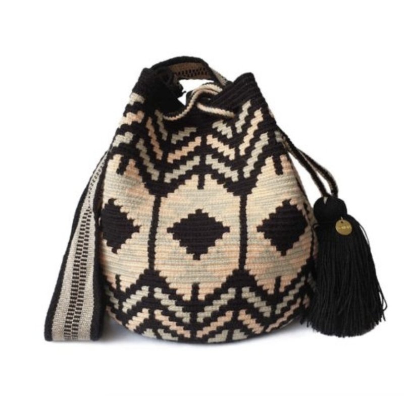 Wayuu Bag 瓦尤包(M)/哥倫比亞純手工/每款只有一個-【Aria】 - 側背包/斜背包 - 棉．麻 灰色