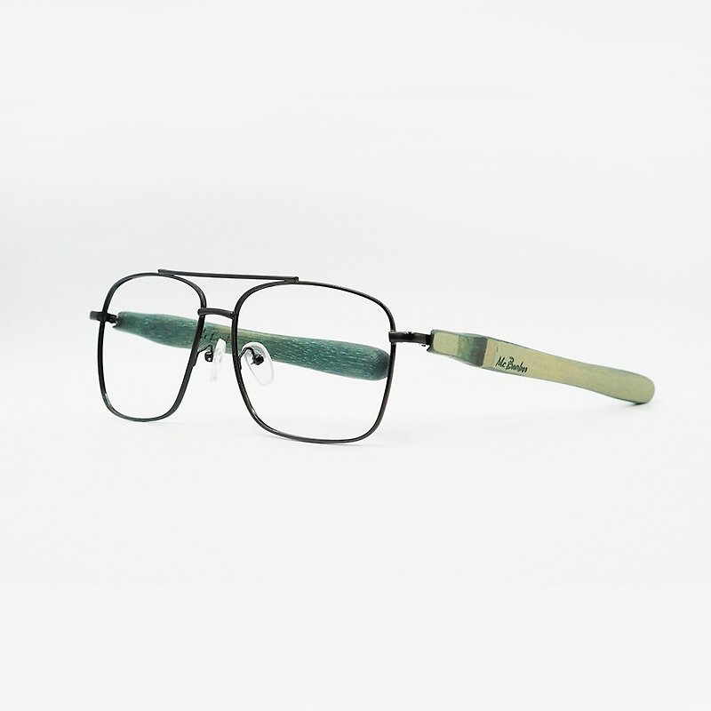 Small F Functional Bamboo Straight Foot-Black Green Bamboo F-03 Mr.Banboo Taiwan Handmade Glasses - Glasses & Frames - Bamboo 