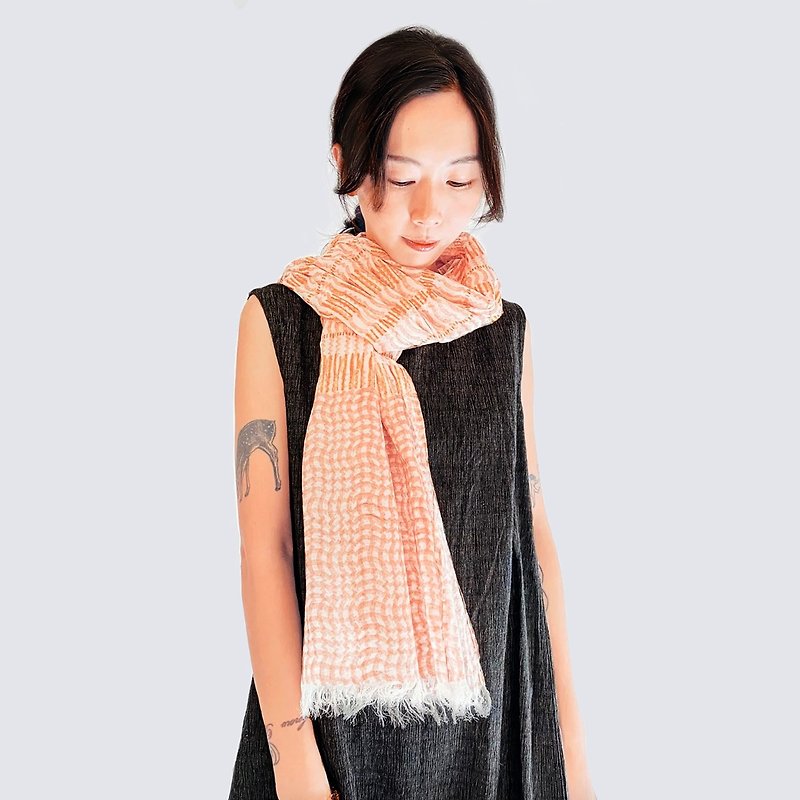 Woodcut Printed Cotton Scarf_Afterglow by the River | Fair Trade