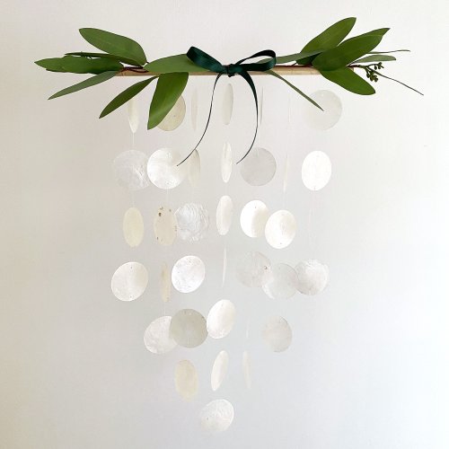 HO’ USE PRE-MADE| Brisbane Fruit Eucalyptus Wreath-White| Shell Wind Chime Mobile|#0-623