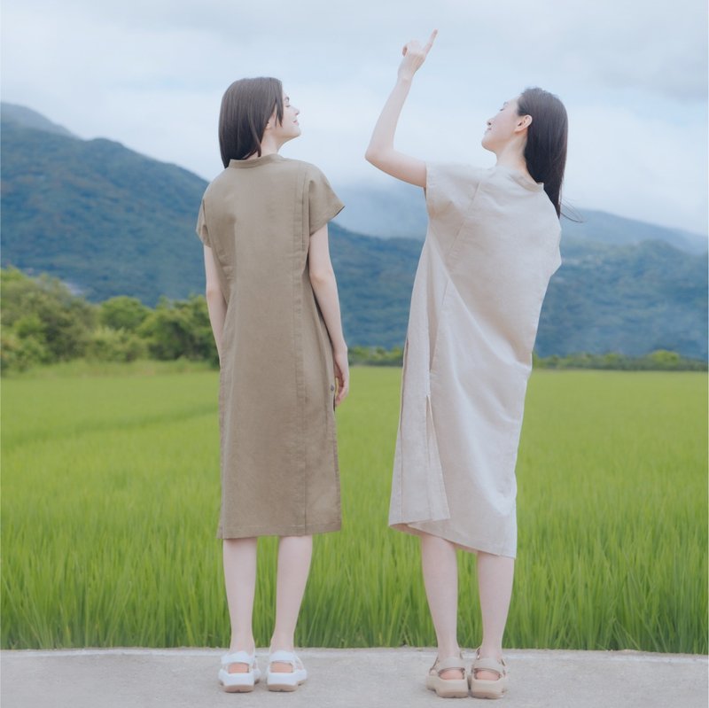 【MACACA】Song of Summer: Free Dress - BIE8393カーキ - ワンピース - コットン・麻 カーキ