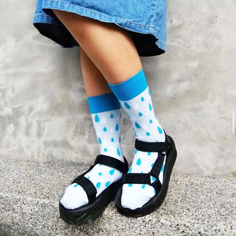 【女友禮物/免運】藍雨霏霏4分之3女短襪│質感禮盒包裝 - 襪子 - 棉．麻 藍色
